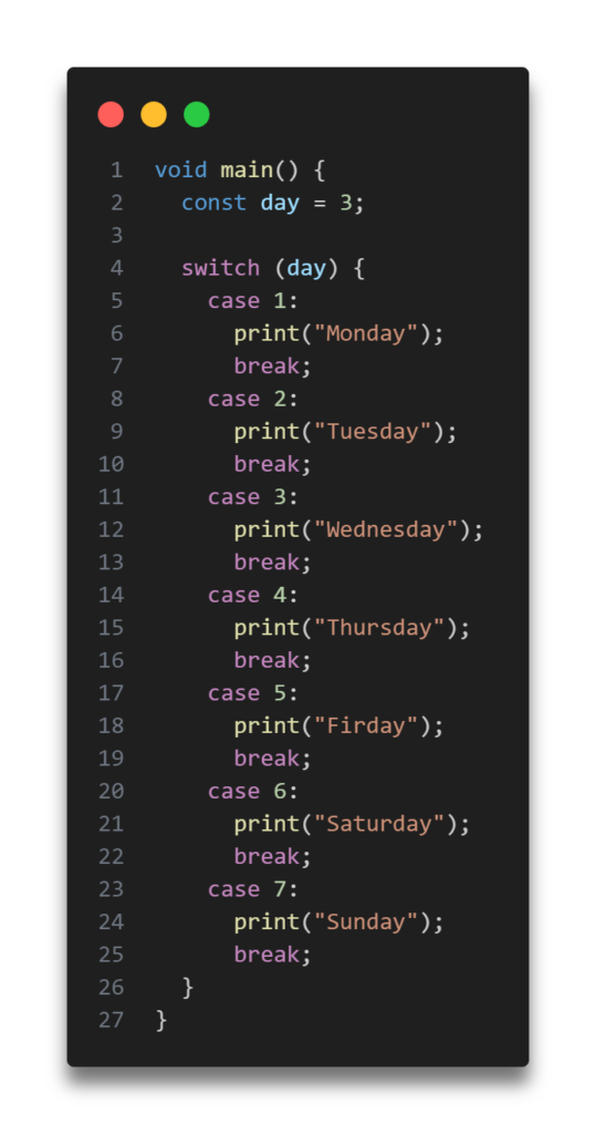 Switch Statement in Dart